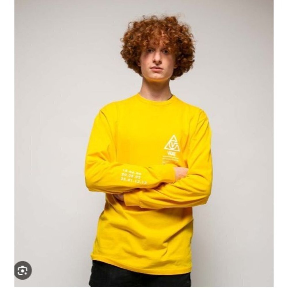 Vans 66 Supply Classic Fit T-Shirt Long Sleeve Tee 100% Cotton Small Men Yellow